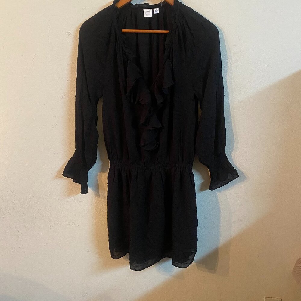 CUT LABEL SMALL BLACK LONG-SLEEVE BOHO-CHIC RUFFLED MINI DRESS